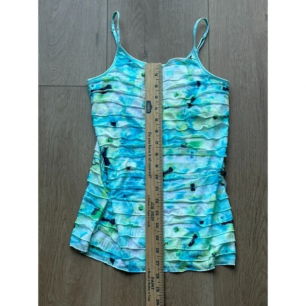 Justice Tank Top‎ Youth Blue Green Glitter Ruffled Floral Y2K 90s Petite Size 12